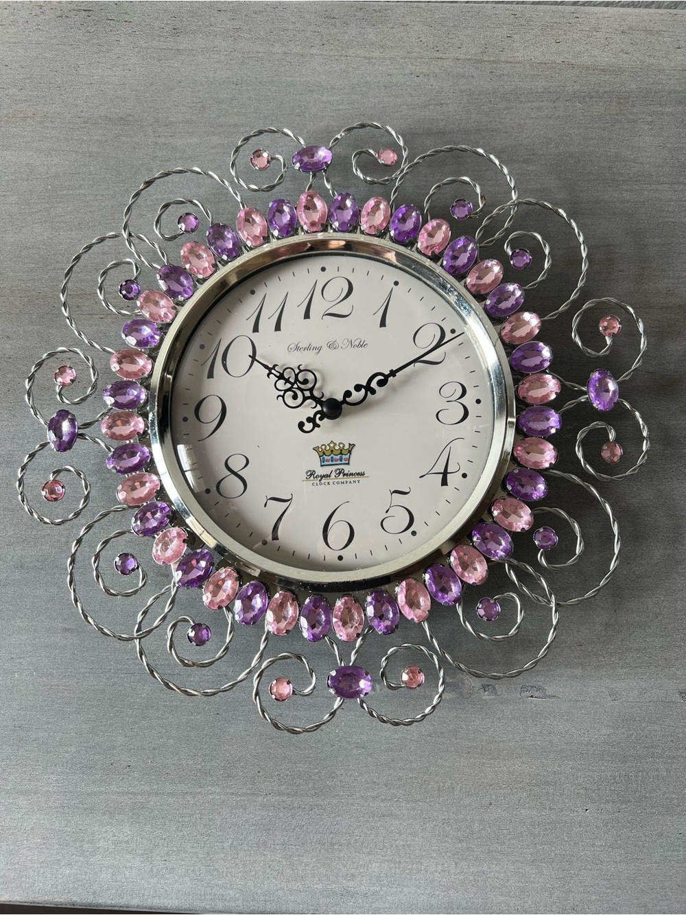 Royal Princess Pink & Lavender Crystal Accent Wall Clock